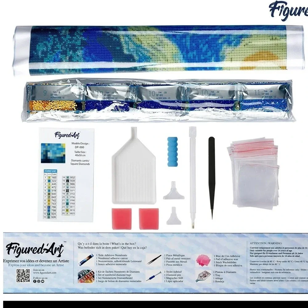 Figured'Art Diamond Painting Kit Sunset Lake Birds DIY Art‎ 16x20 NEW